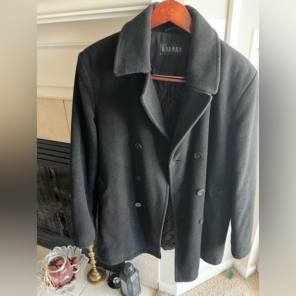 Lauren Ralph Lauren black mens wool pea coat jacket. 44R/l - Picture 3 of 10